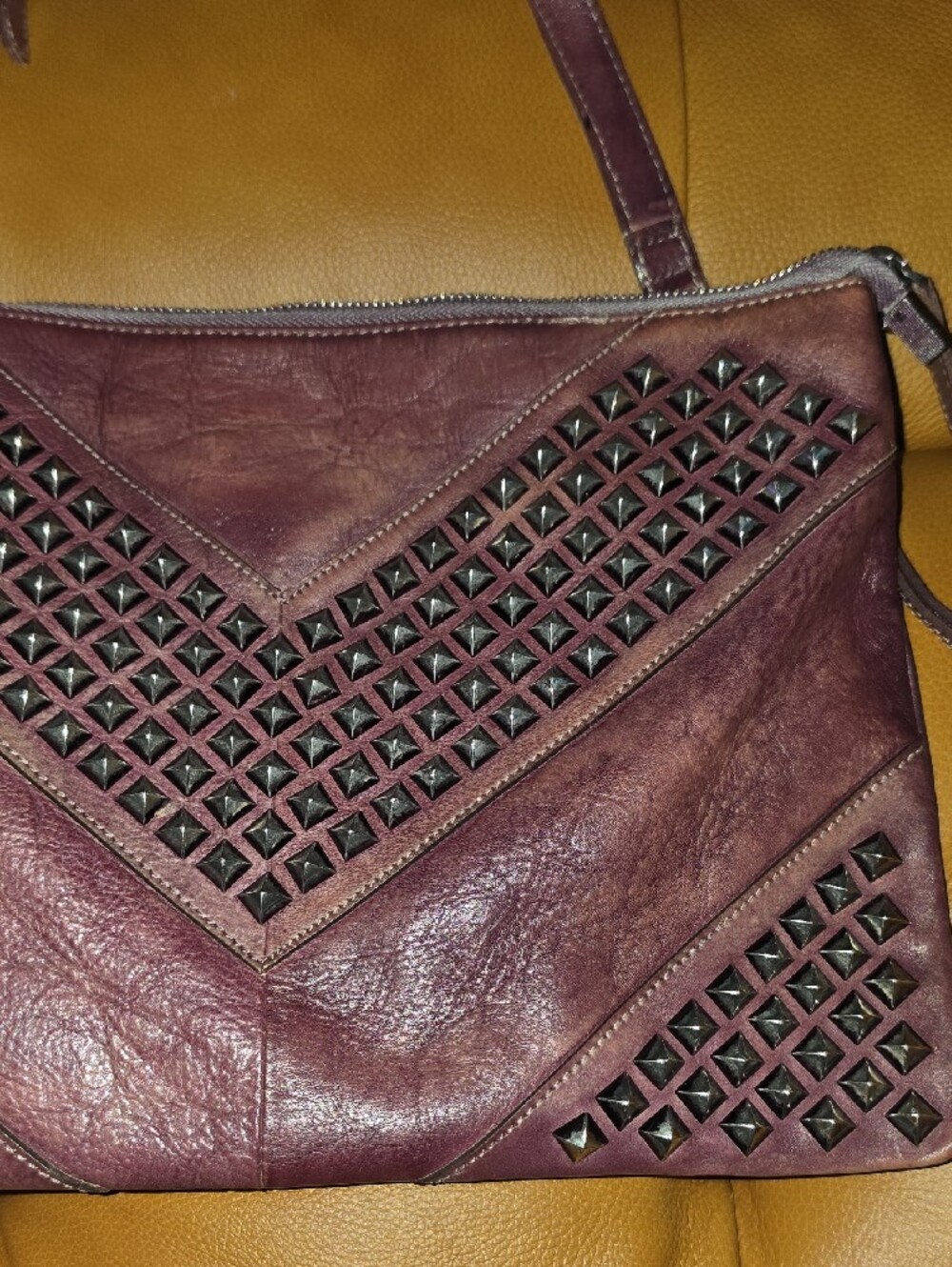 Pol Studded Burgundy Maroon Wine Leather Crossbody Bag - Picture 3 of 15